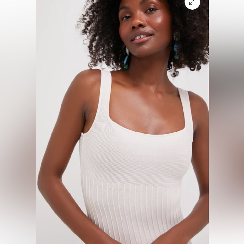 NWT STAUD Cream Ribbed Square Neck Dress